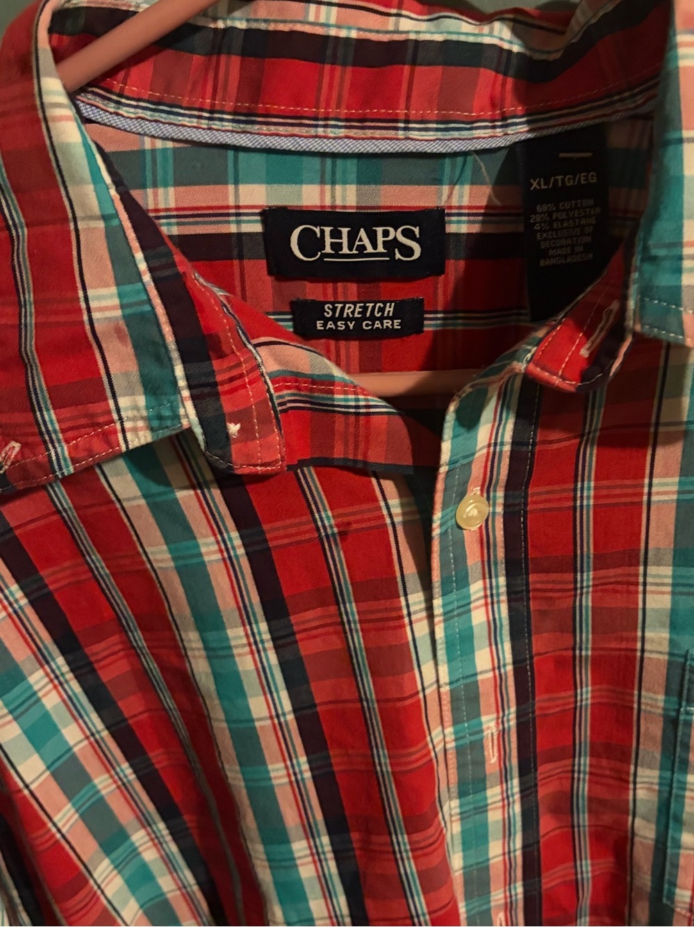 Chaps Men's Red Plaid Button-Down Shirt with Teal & Navy Accents